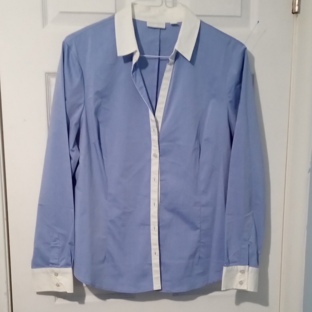 New York & Company Blue and White Button Down Shirt